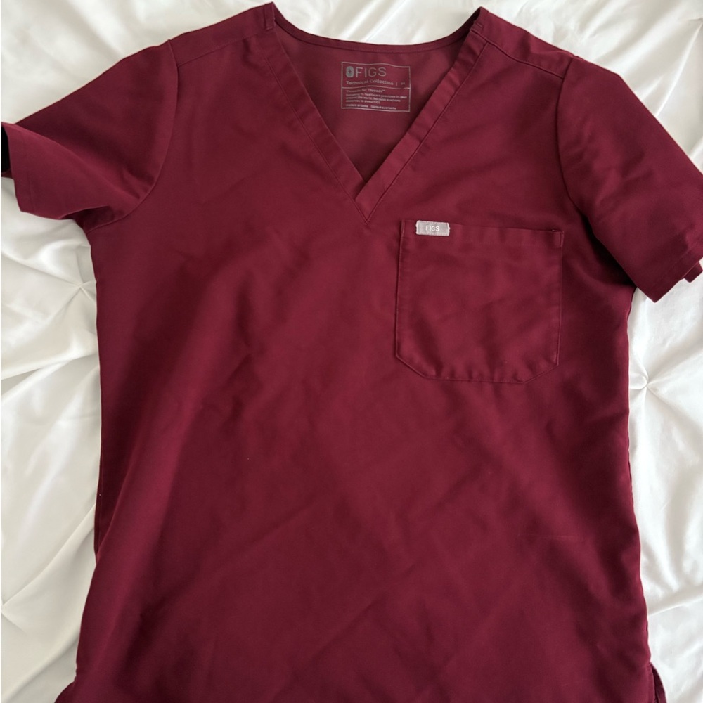 Figs Women's Deep Red V-Neck Top